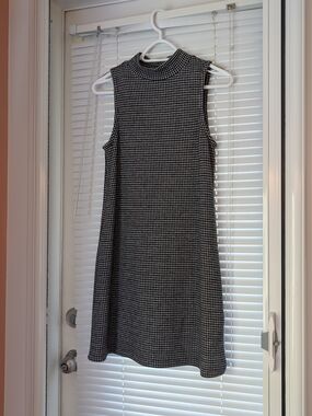 Twik Sleeveless Mock Neck Black and White Houndstooth Dress